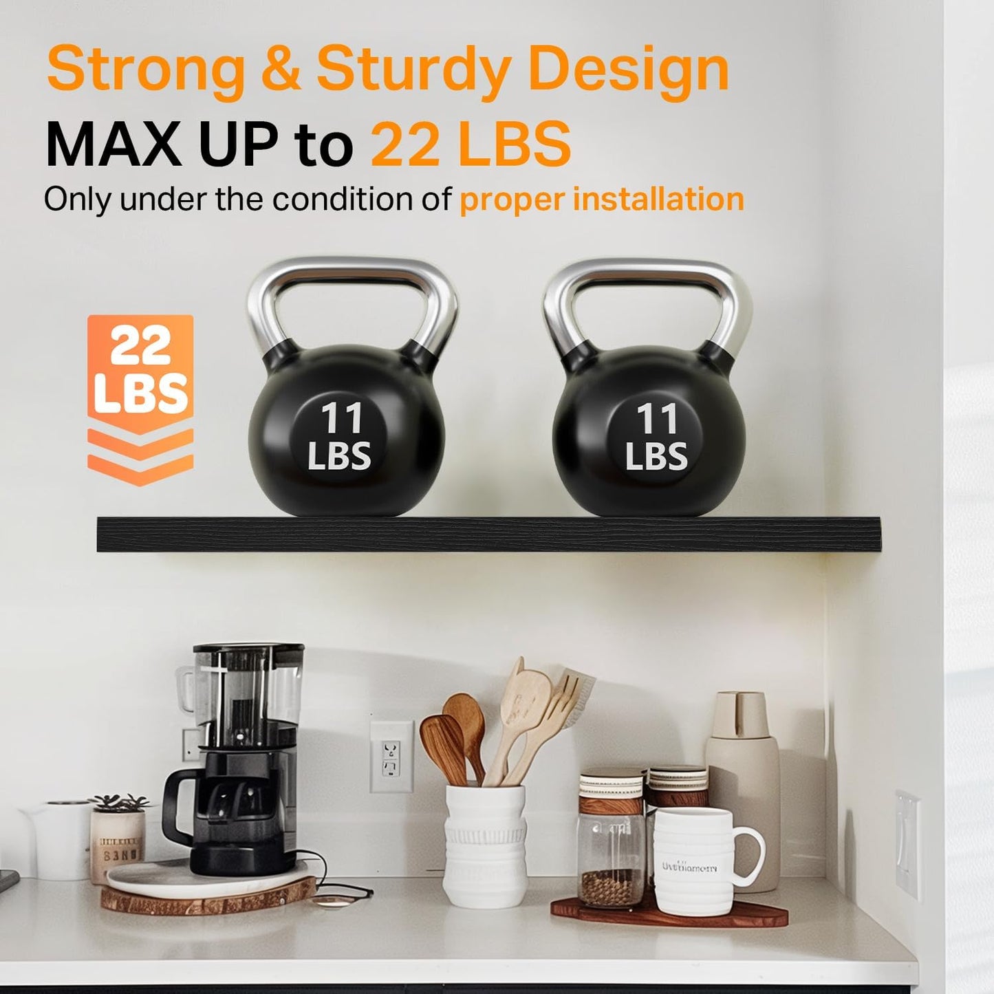 Floating Shelves / Kitchen & Book / Black - Universal Classic Style / 22.5inches / Set of 2