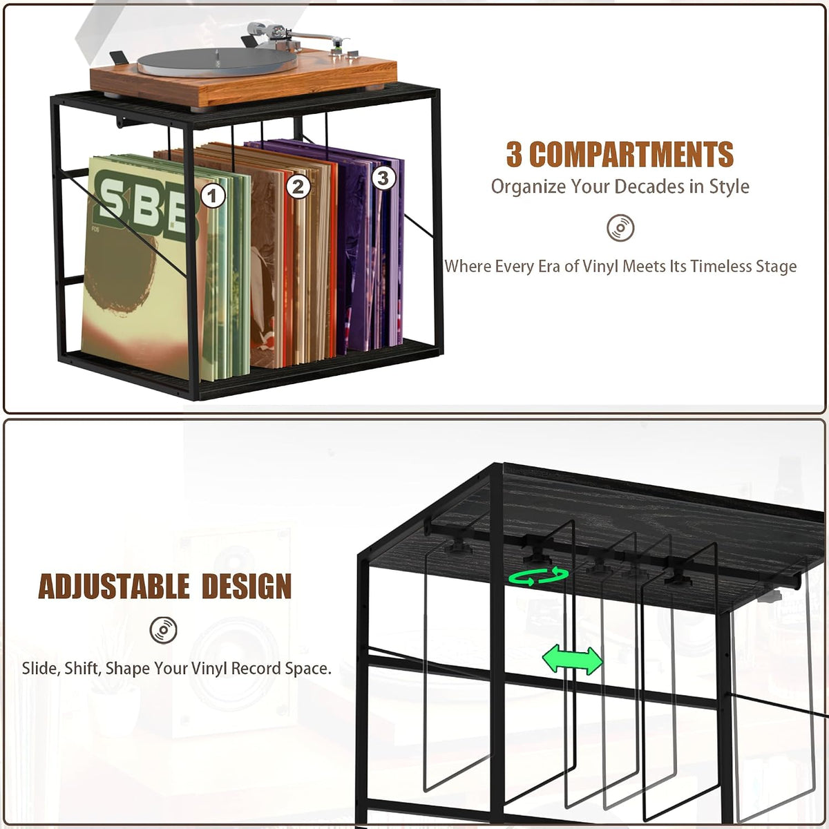 Vinyl Record Storage Holder for 80-100LPs, Vinyl Record Stand Wall Mount with Movable Divider, Solid Record Display