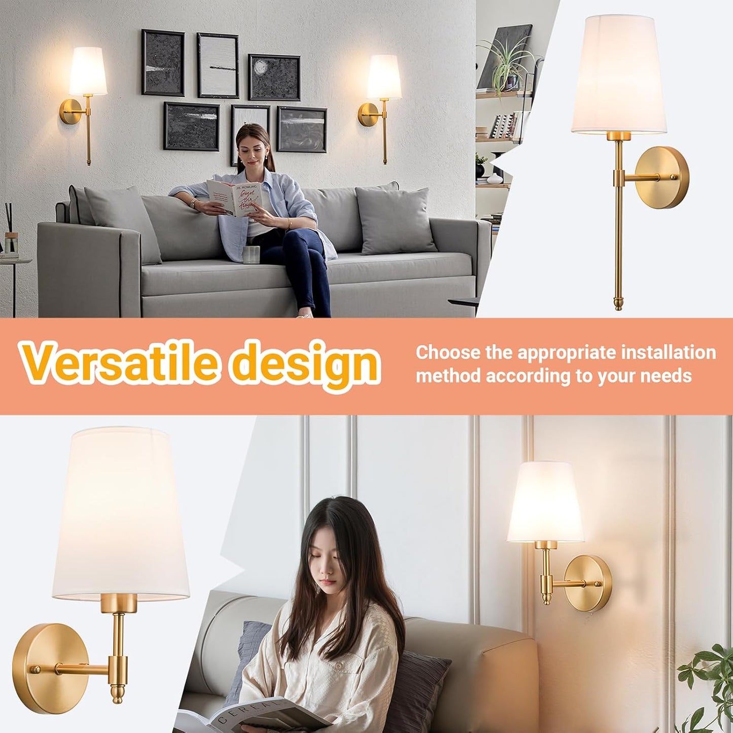 YHCDLAMP Battery Operated Wall Sconces Set of 2, Rechargeable Wireless Wall Lights with 10000mAh Magnetic Bulbs, Up to