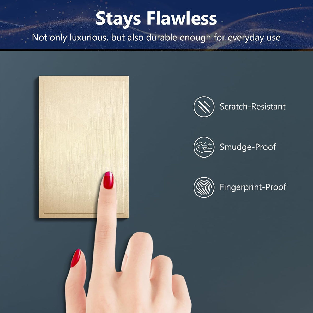LIDER Modern Ogee Edge Screwless Wall Plate, Mid-Size 1-Gang Blank Cover 4.88” x 3.11”, Contemporary Decor Style, ETL