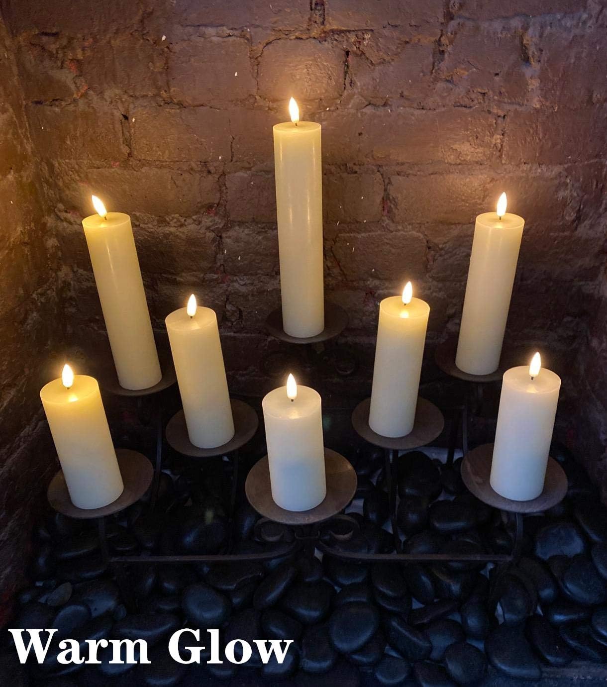 Ivory Tall Flameless LED Pillar Candles with Remote Set of 9 | 2 AA Battery Operated, Fireplace Candles Wedding Home