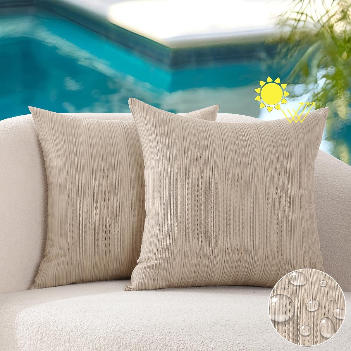 Outdoor Chenille Pillow Covers / 18 x 18 / Beige / Set of 2