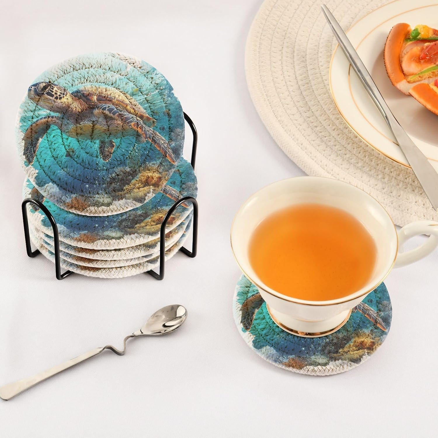 Holder / Wine Bottle Coasters Barware Set Sea Turtle Under The Sea Pattern / Multi 28 / Set of 6