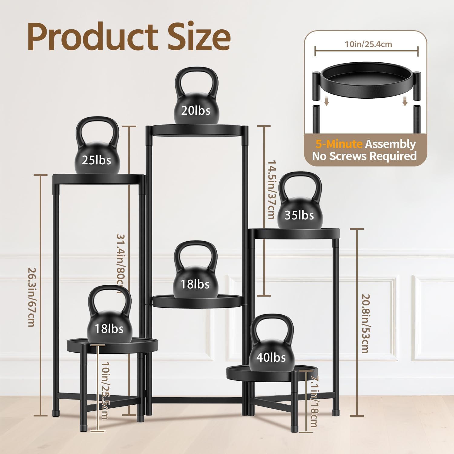 LASZOLA Plant Stand Indoor with 10 Inch Large Metal Tray, 6 Tier Black | Corner Tall Folding Flower Display Rack
