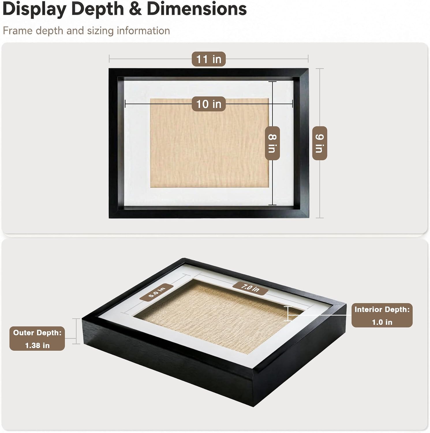 8x10 Shadow Box Picture Frame, 4-Pack Linen Back, with Mat, Black | Wooden Display Cases, 3 Ways to Display, Acid-Free