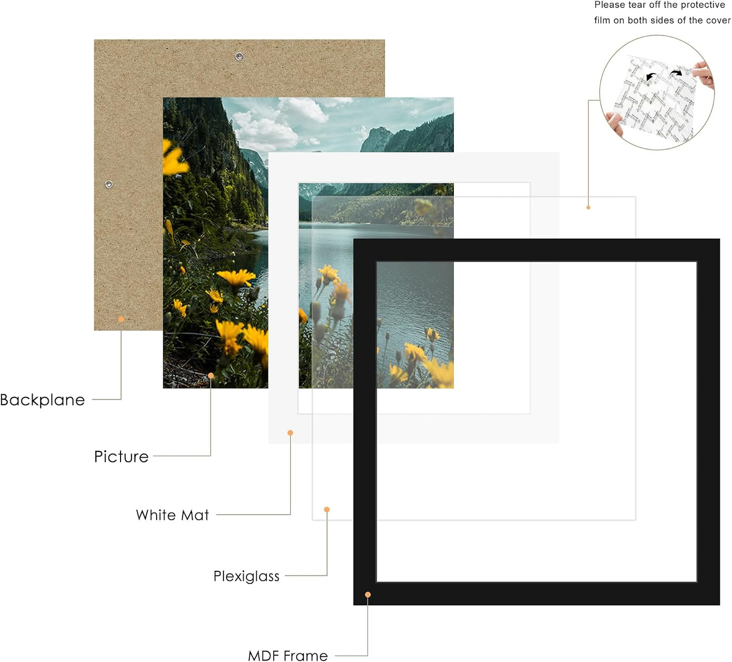 20x20 Black Picture Frame, Poster Frame for Wall, 3 Pack | Fits 16x16 Photos With Mat or 20x20 Without Mat, Square Wall