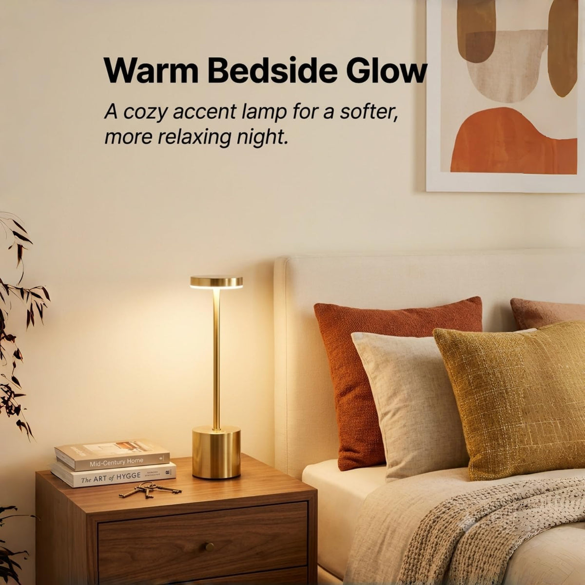 Cordless Table Lamp Set of 2, Gold Rechargeable Table Light | 5000mAh Battery Wireless 3 Color Dimmable Touch Lamp