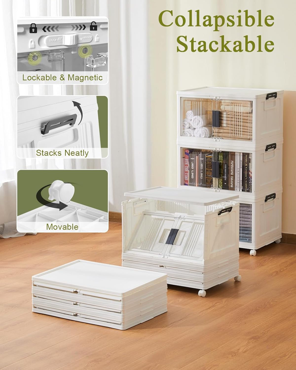 144QT Lockable Storage Bins / 48qt-white / Set of 3