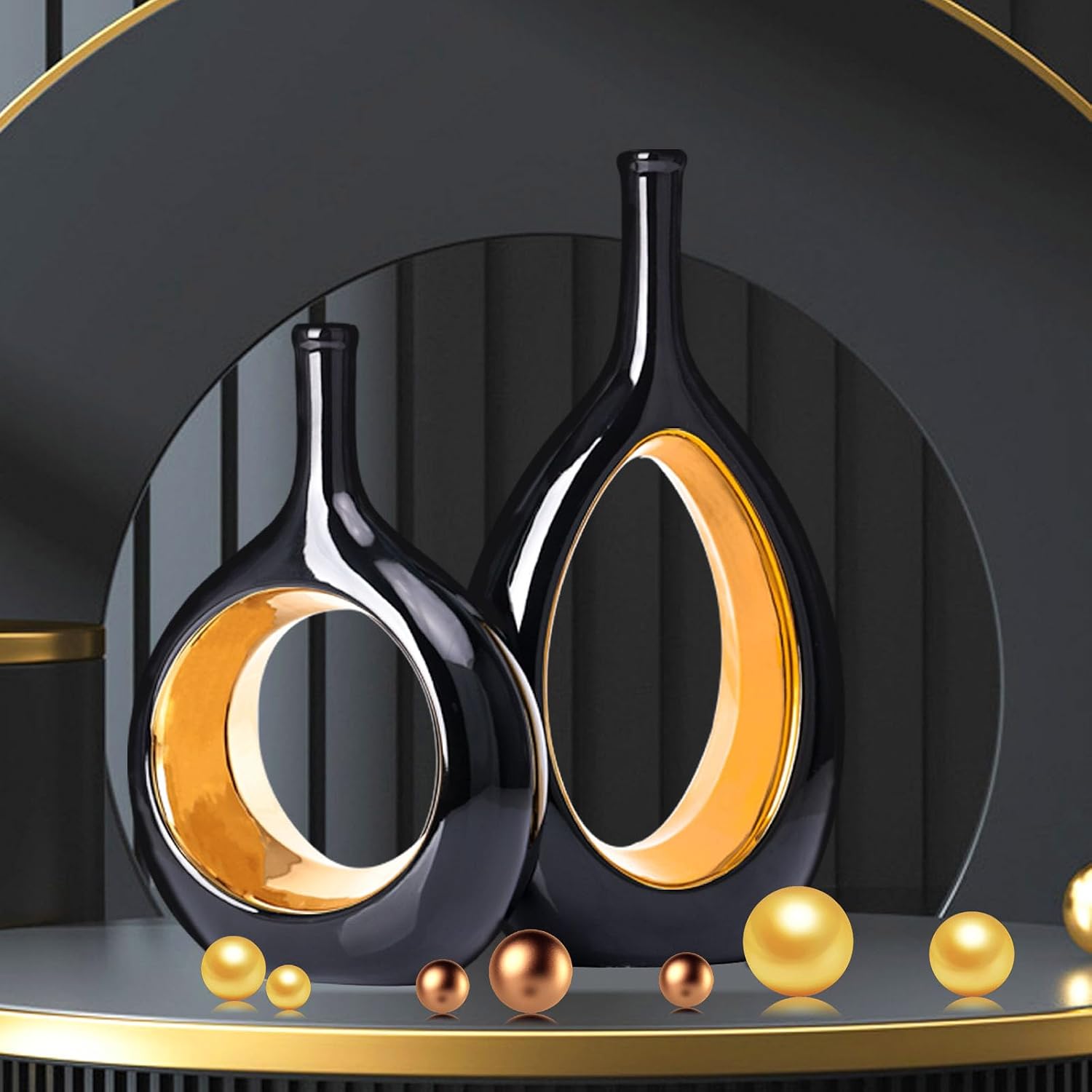 Ceramic Vase Set 2 / Black Gold