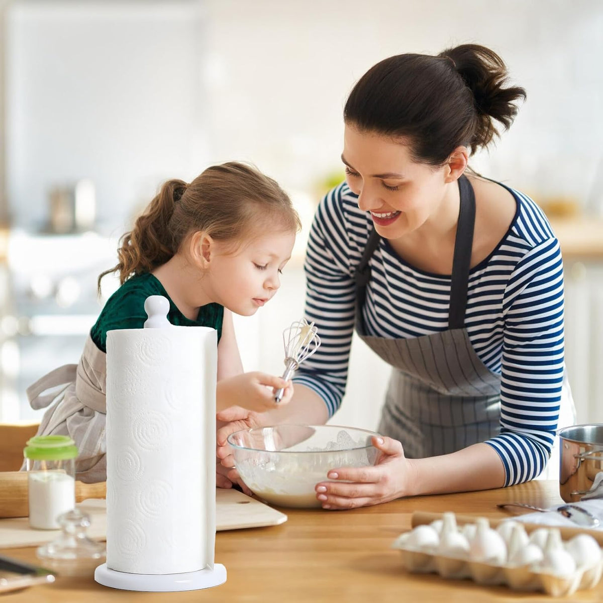 Premium White Marble Paper Towel Holder for Kitchen Countertop, Heavy Duty Freestanding Paper Towel Stand with 3 Lbs