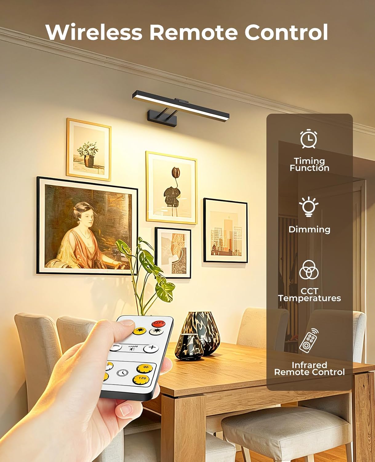 Picture Light Battery Operated, 16in Wireless Art Light for Paintings CCT Dimmable Recharging Battery Picture Light