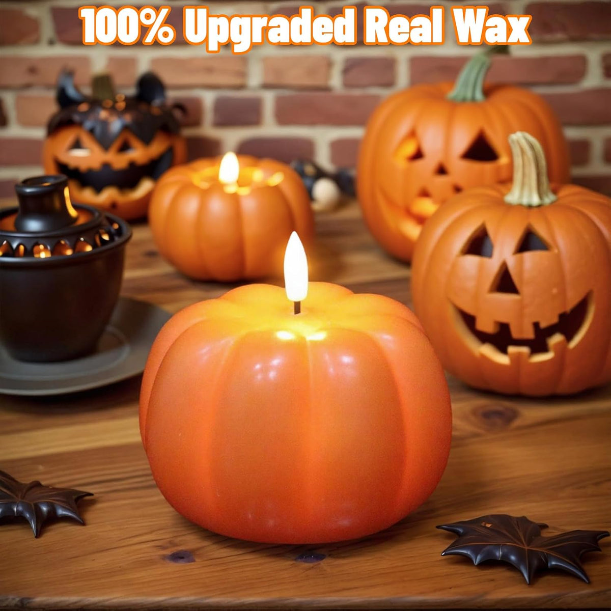 Wondise Fall Decorations Flameless Wax Pumpkin Candles with 6H Timer | Orange Battery Operated LED Candles Fall Decor