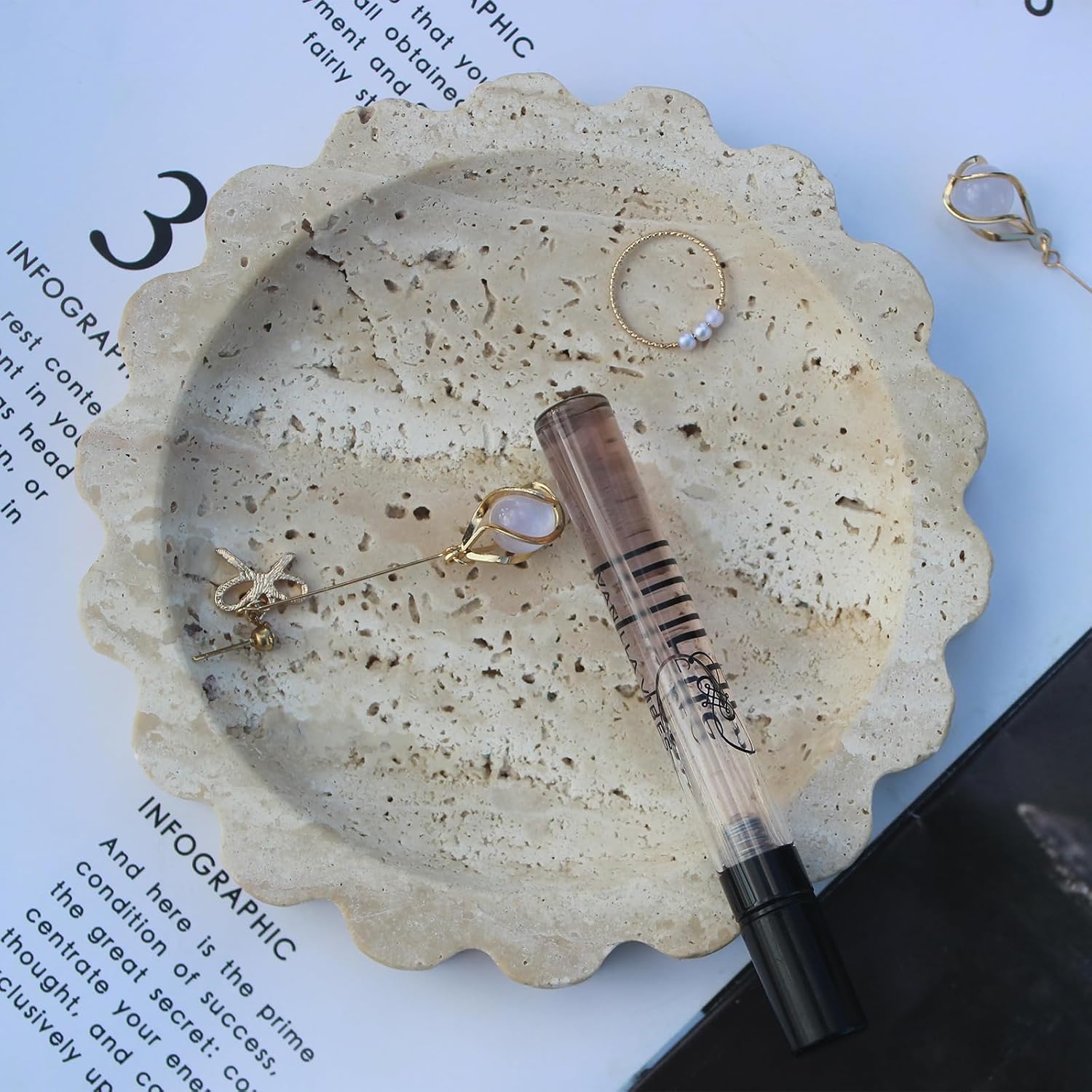 Travertine Scalloped Tray 6.3 / Beige Travertine