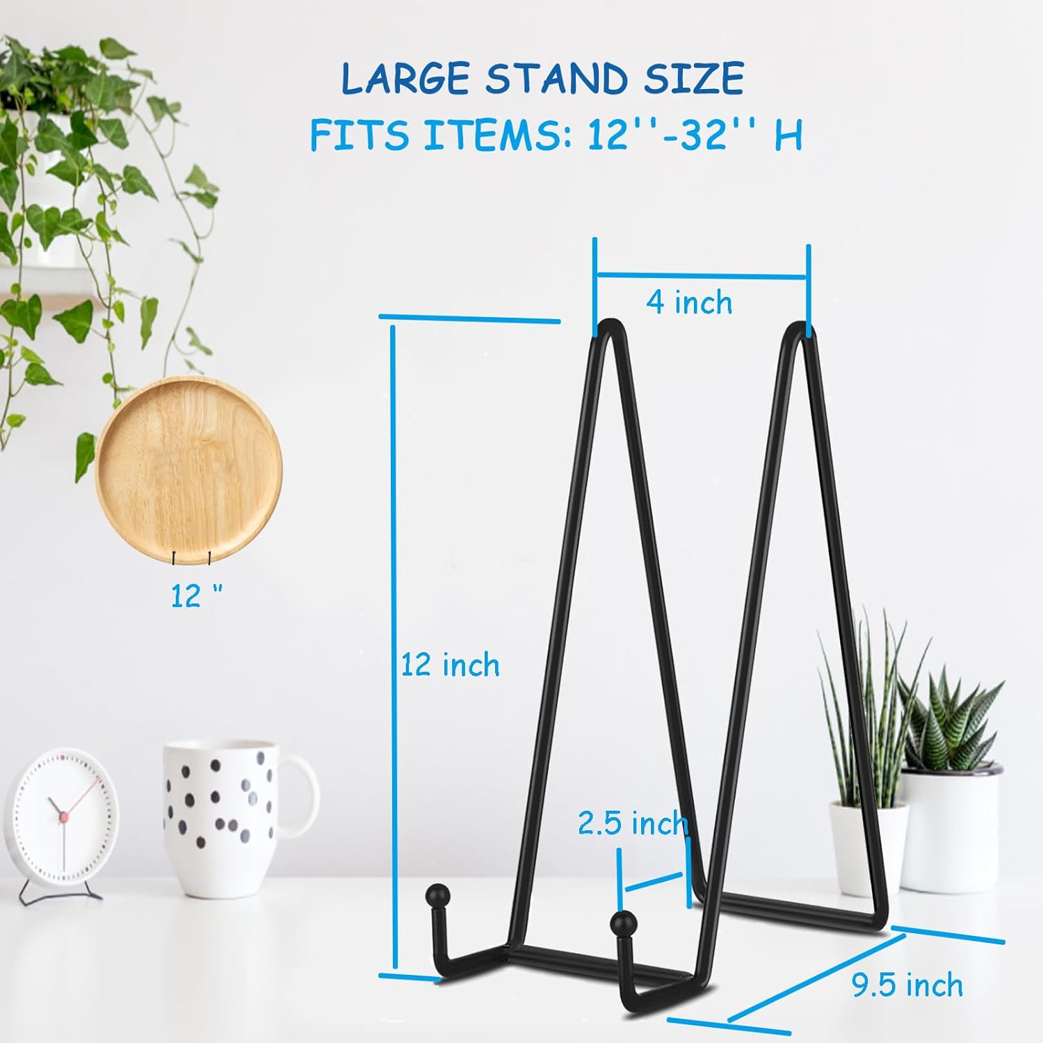 Picture Stands Plate Stands for Display Large Book Stands for Picture / Black / 12 Inch / Set of 5