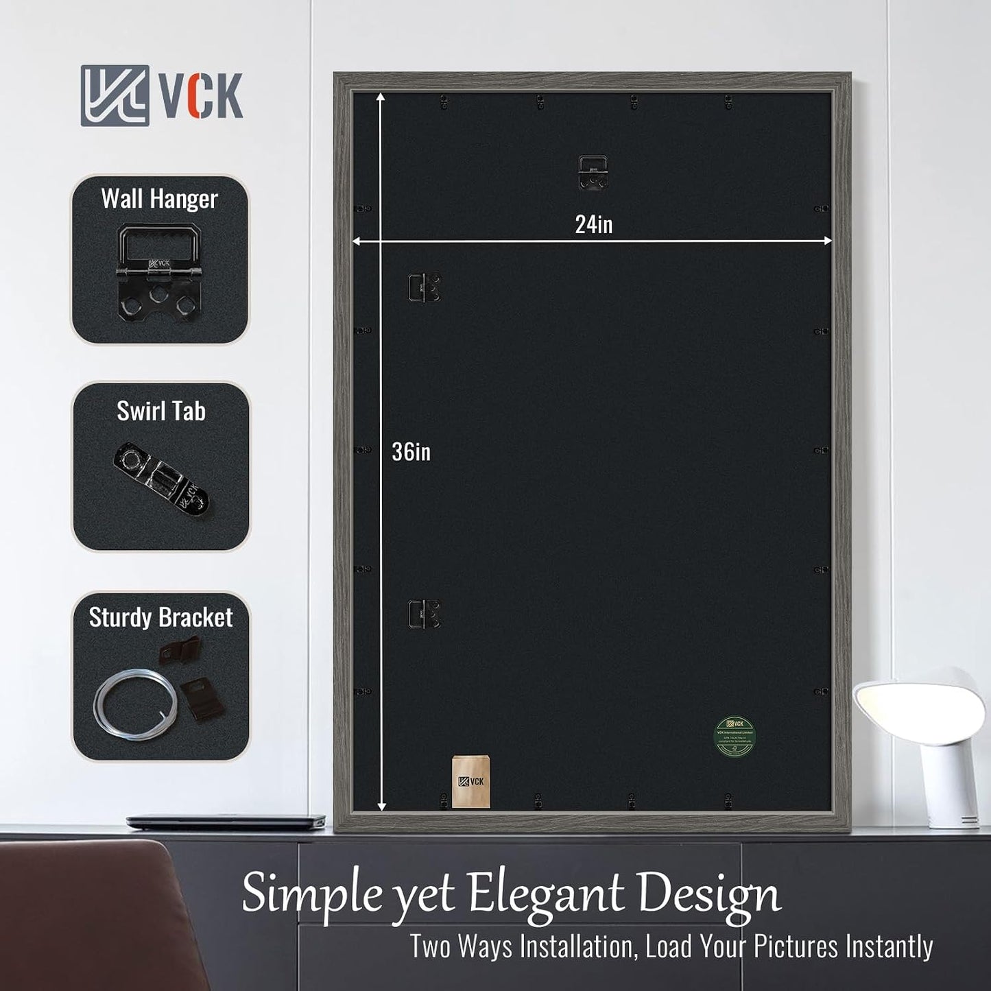 VCK 24x36 Poster Frame Gray 4 Pack, Wide Thick Wood Border, for Prints | Exclusive Woodgrain, Wall Hanging, HD