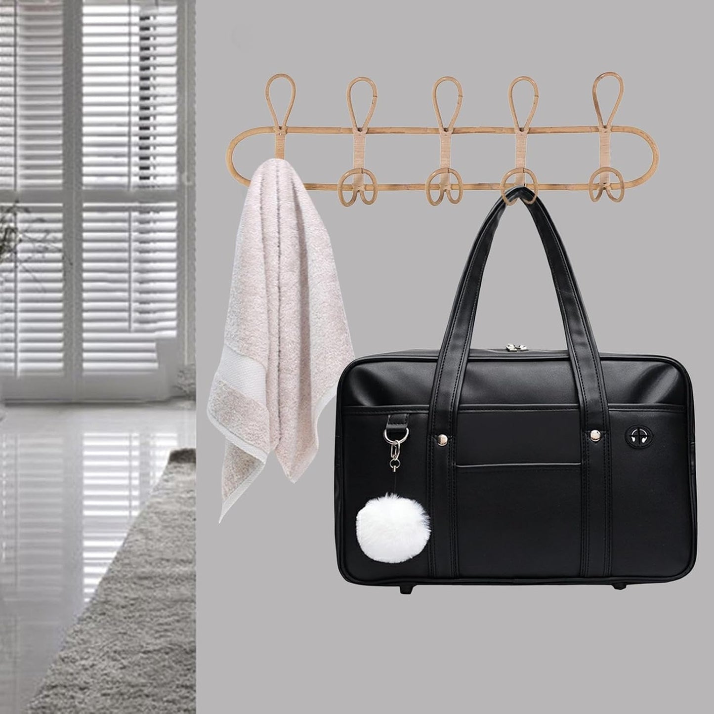 Wall Coat Rack Rattan Ornament Hanging Storage Organizer Hooks Holder Clothes Hooks Door / 5 Hooks