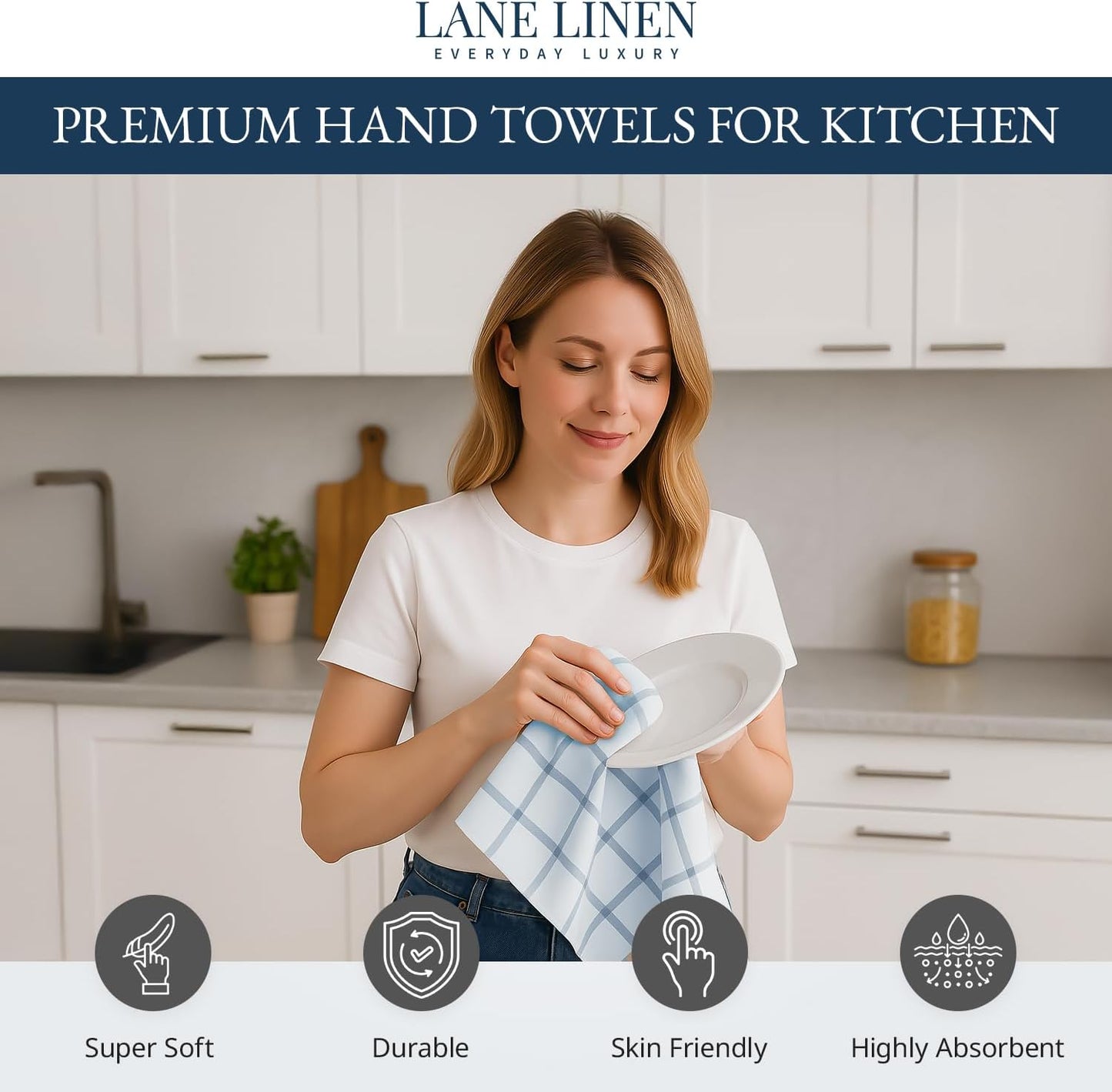LANE LINEN Dish Towels Set of 12-18” x 28” Soft, Absorbent Cotton Kitchen Towels, Quick-Drying Tea & Hand Towels