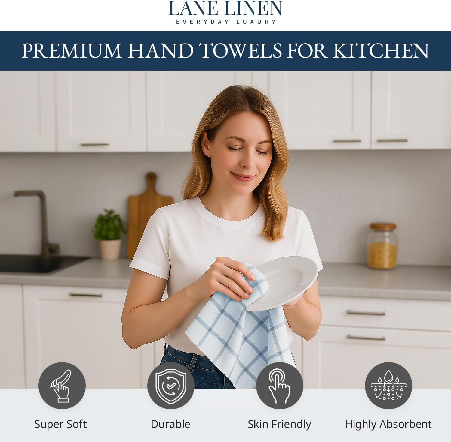 LANE LINEN Dish Towels Set of 12-18” x 28” Soft, Absorbent Cotton Kitchen Towels, Quick-Drying Tea & Hand Towels