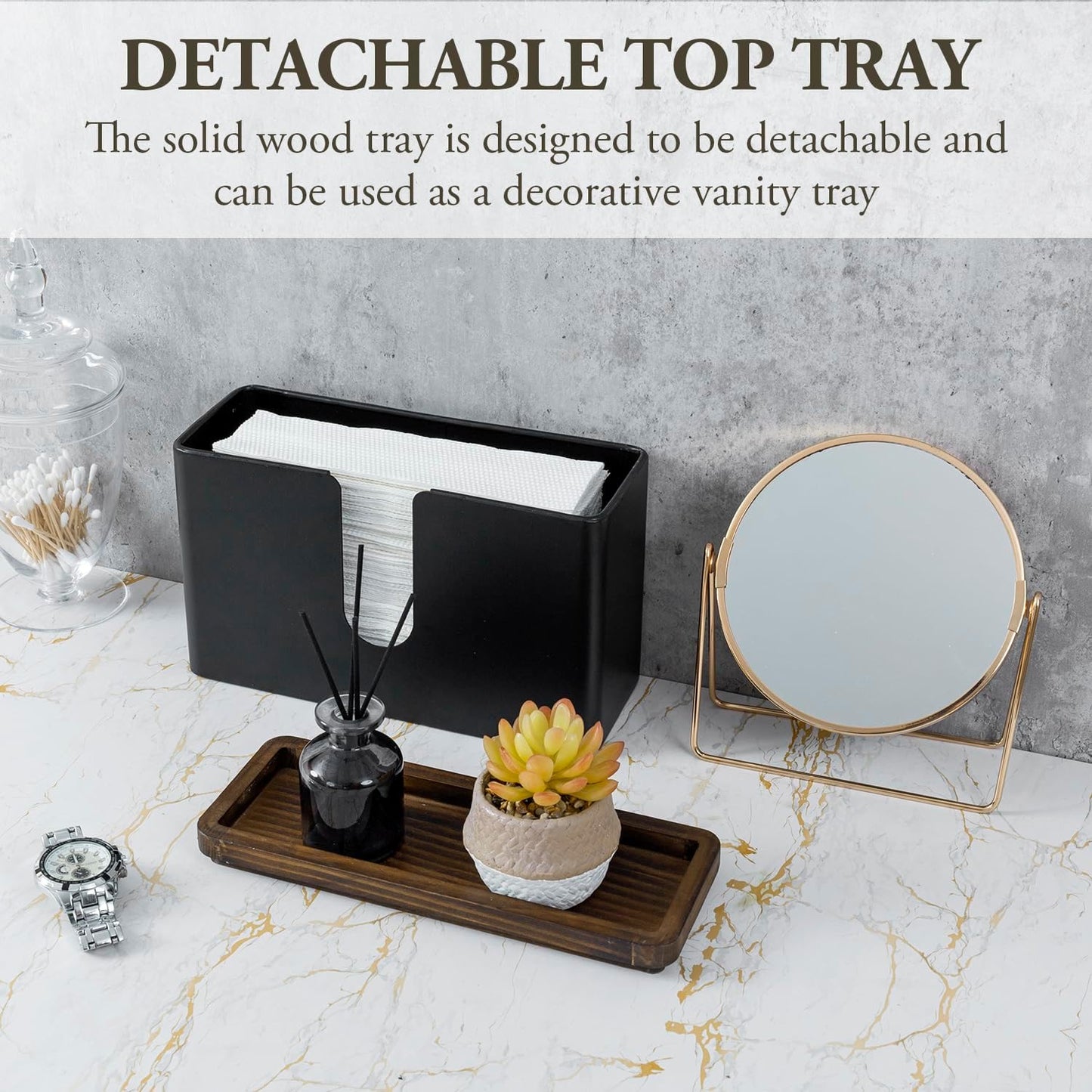 MyGift Matte Black Metal Wall Mounted Paper Towel Holder Trifold Z Fold | Rustic Burnt Wood Top Shelf Adds Storage for