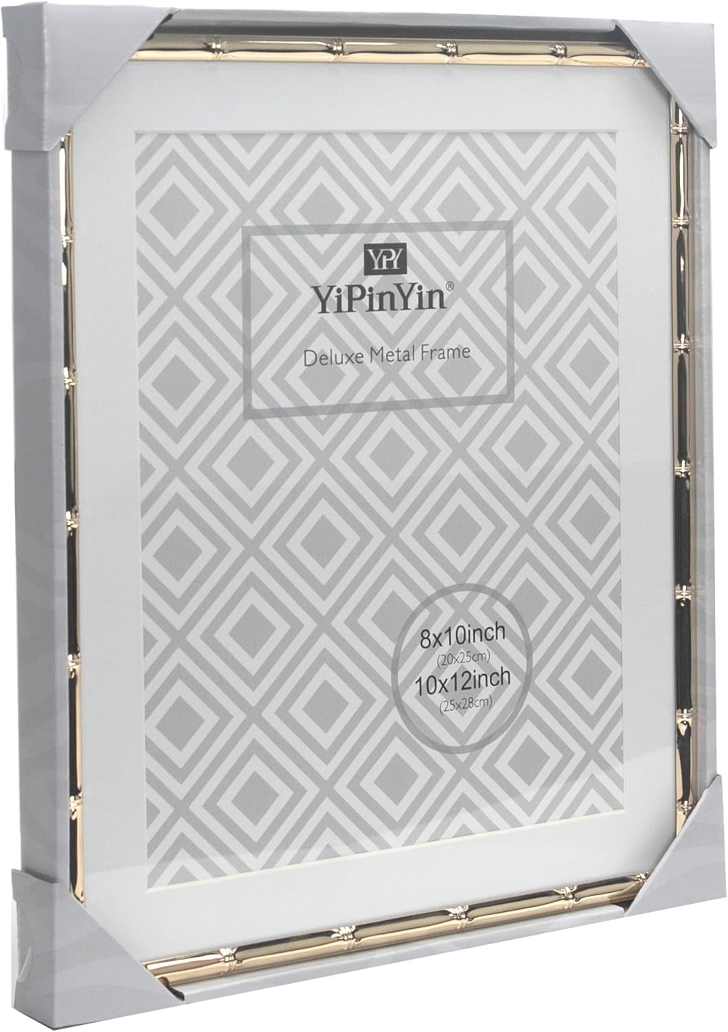 YiPinYin 8x10''Bamboo Detail Gold Metal Picture Frame with Acid Free Mat for 5x7'',Narrow Plated Photo Frames 5 x7''