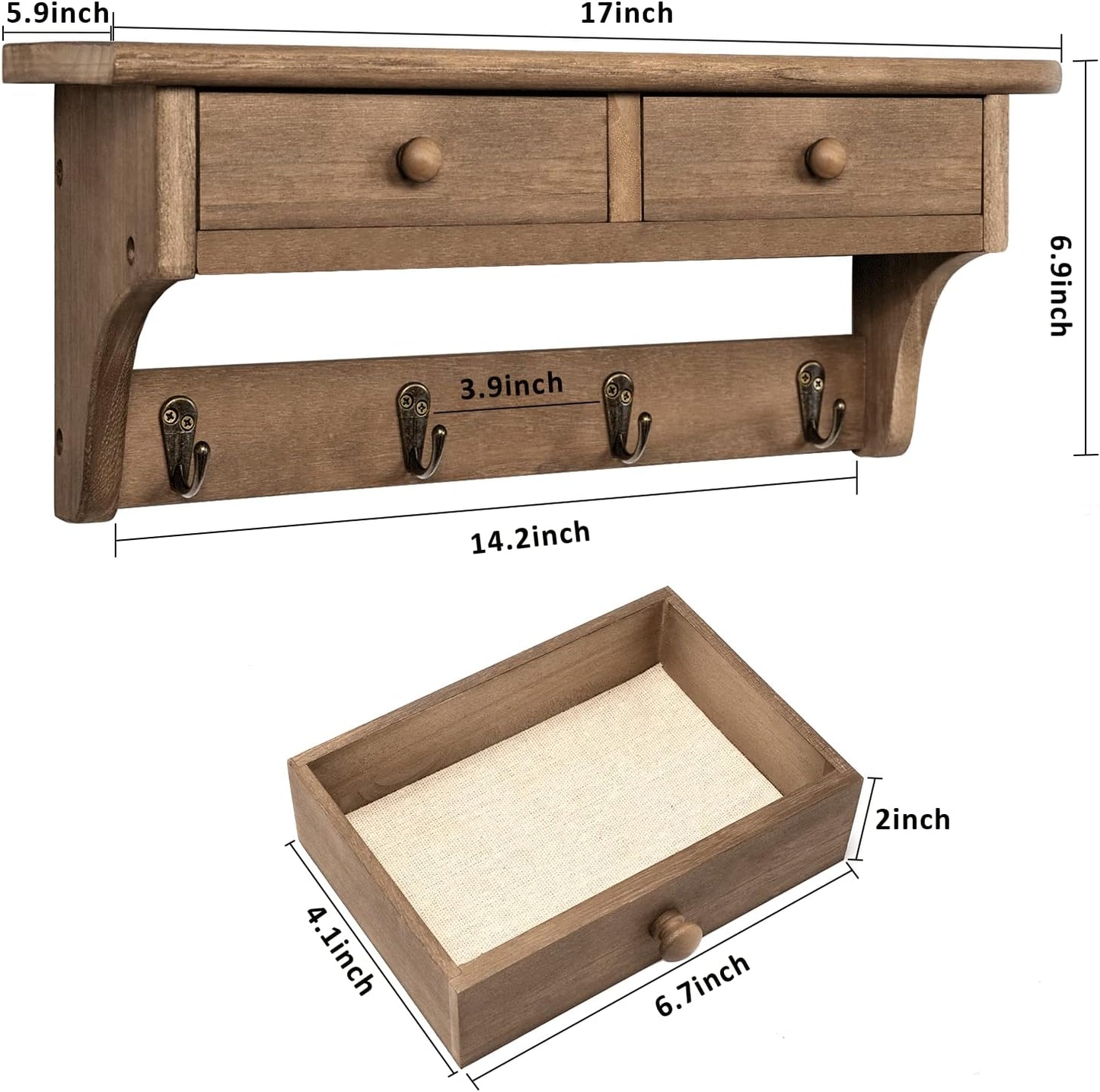 Emfogo Coat Hooks Mounted, Rustic Wood Coat Rack Mount Shelf with Hooks, Farmhouse Coat Rack with Shelf & Coat Hook for