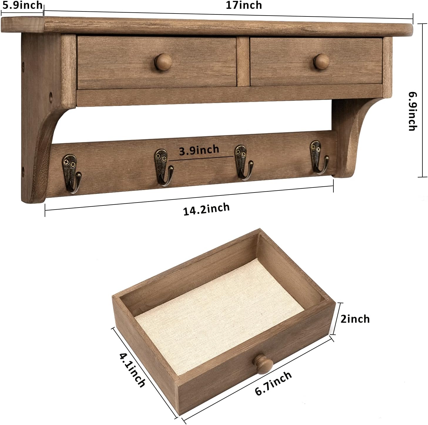 Emfogo Coat Hooks Mounted, Rustic Wood Coat Rack Mount Shelf with Hooks, Farmhouse Coat Rack with Shelf & Coat Hook for