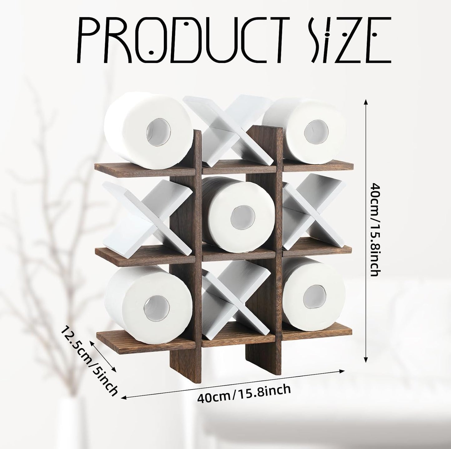 Weysat Tic Tac Toe Toilet Paper Holder,White, Dark Brown | Farmhouse Bathroom Decor, Freestanding or Wall Mount Storage