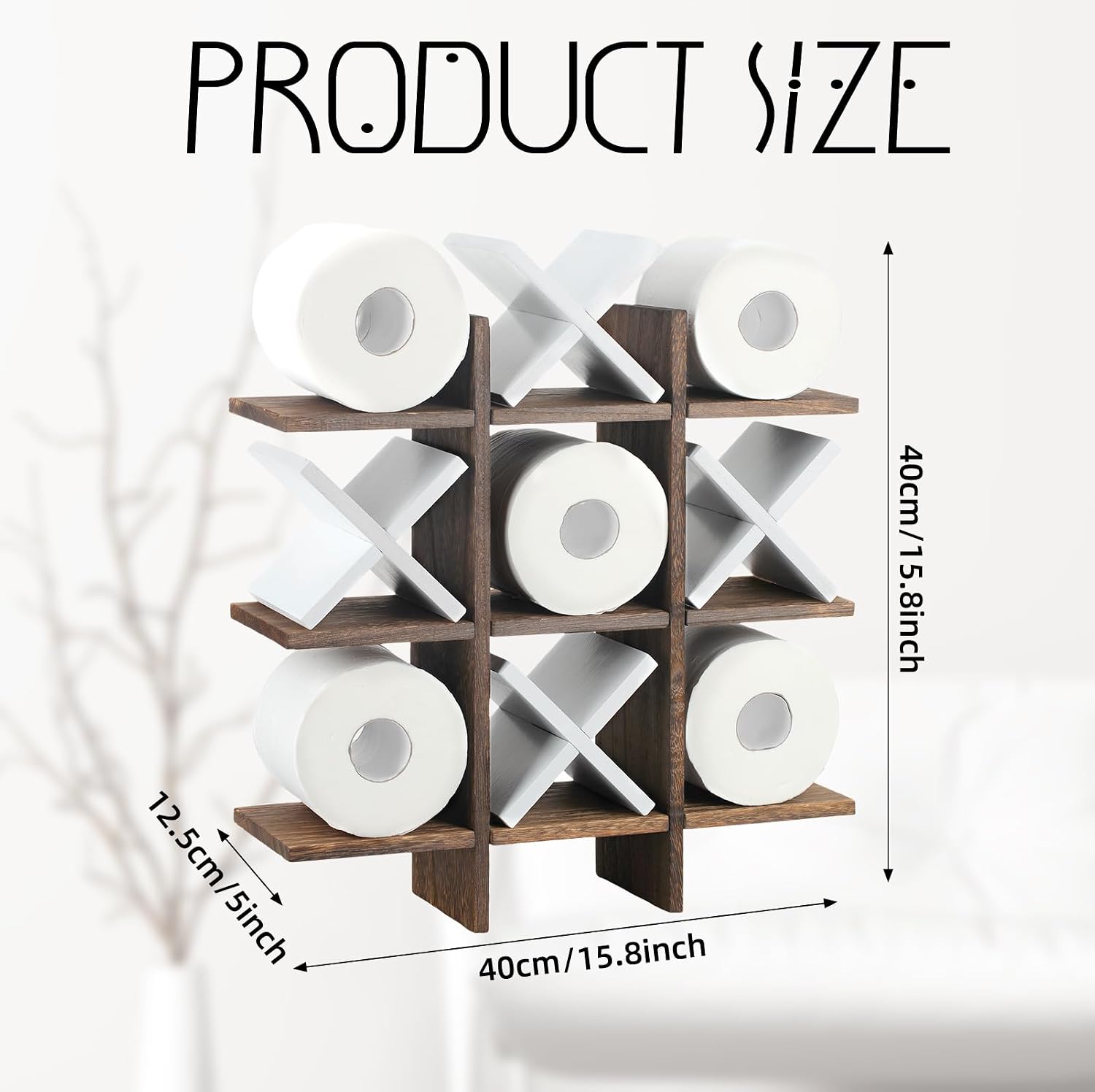 Weysat Tic Tac Toe Toilet Paper Holder,White, Dark Brown | Farmhouse Bathroom Decor, Freestanding or Wall Mount Storage