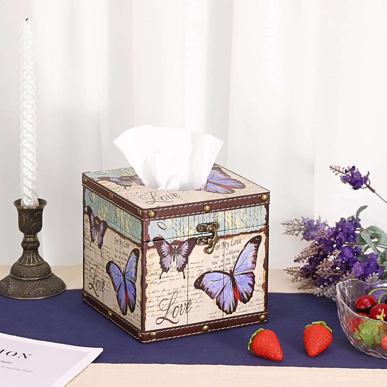 Vintage Tissue Box Cover / Purple Butterfly
