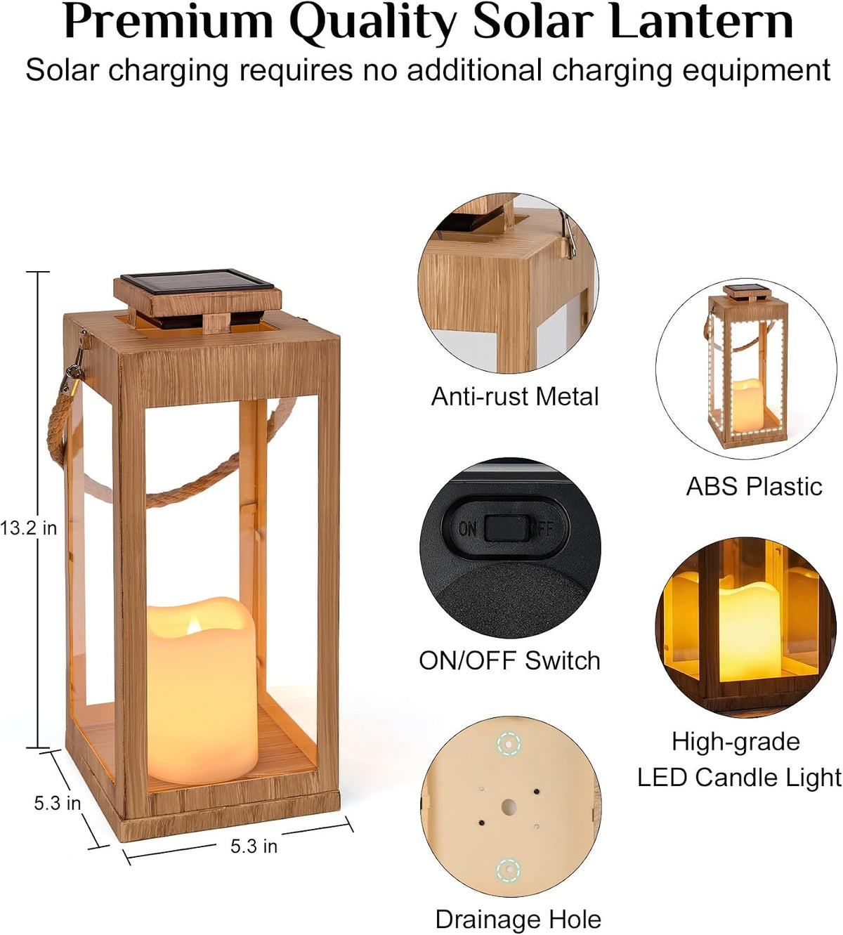 2Pack 13" Metal Decorative Porch Lanterns Solar Lanterns Outdoor Waterproof | LED Flickering Flameless Candle
