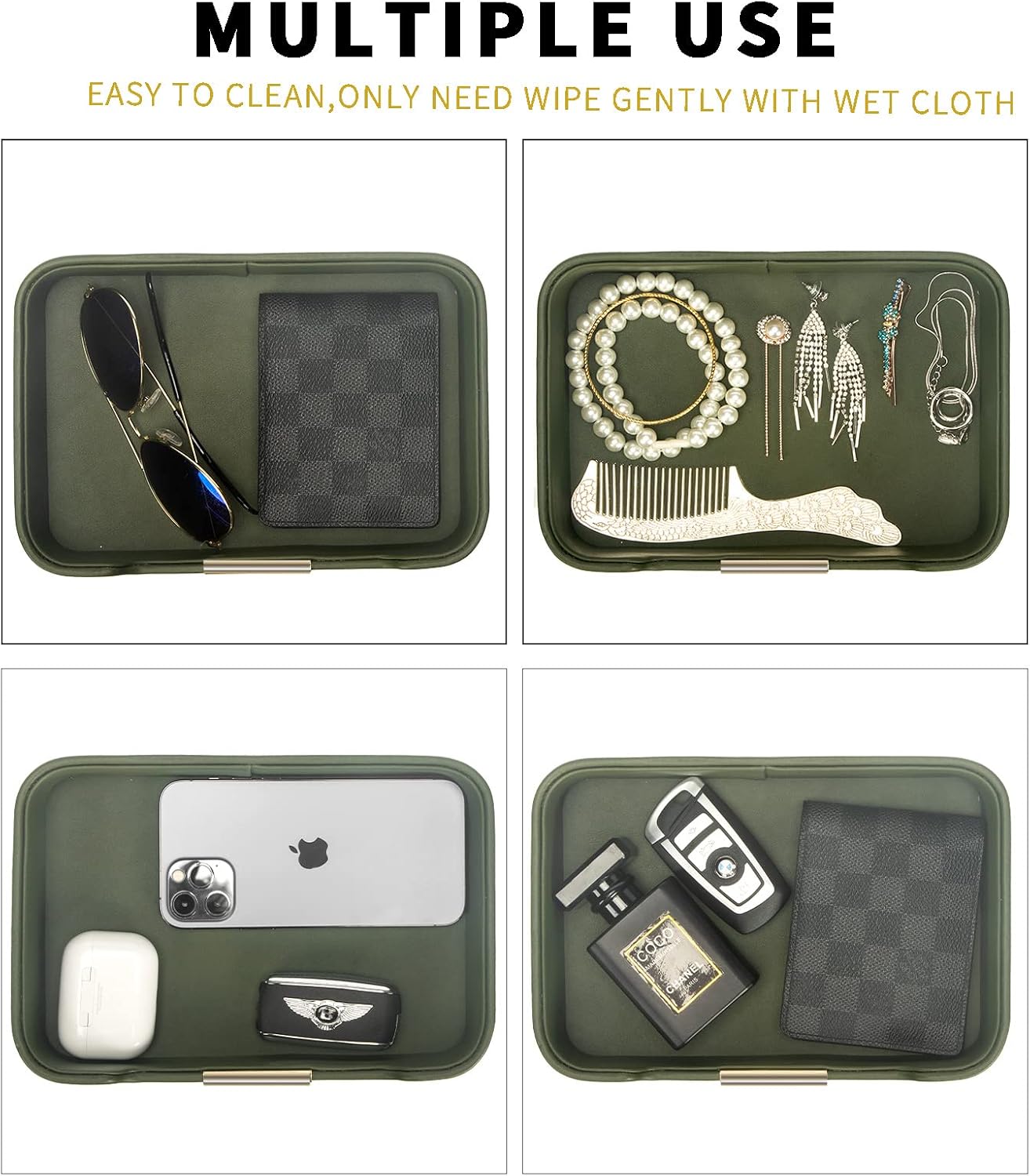 Leather Tray Organizer Valet Tray Key Tray for Entryway Table Desktop / 9 x 6.2 x 2.2 / Khaki Green