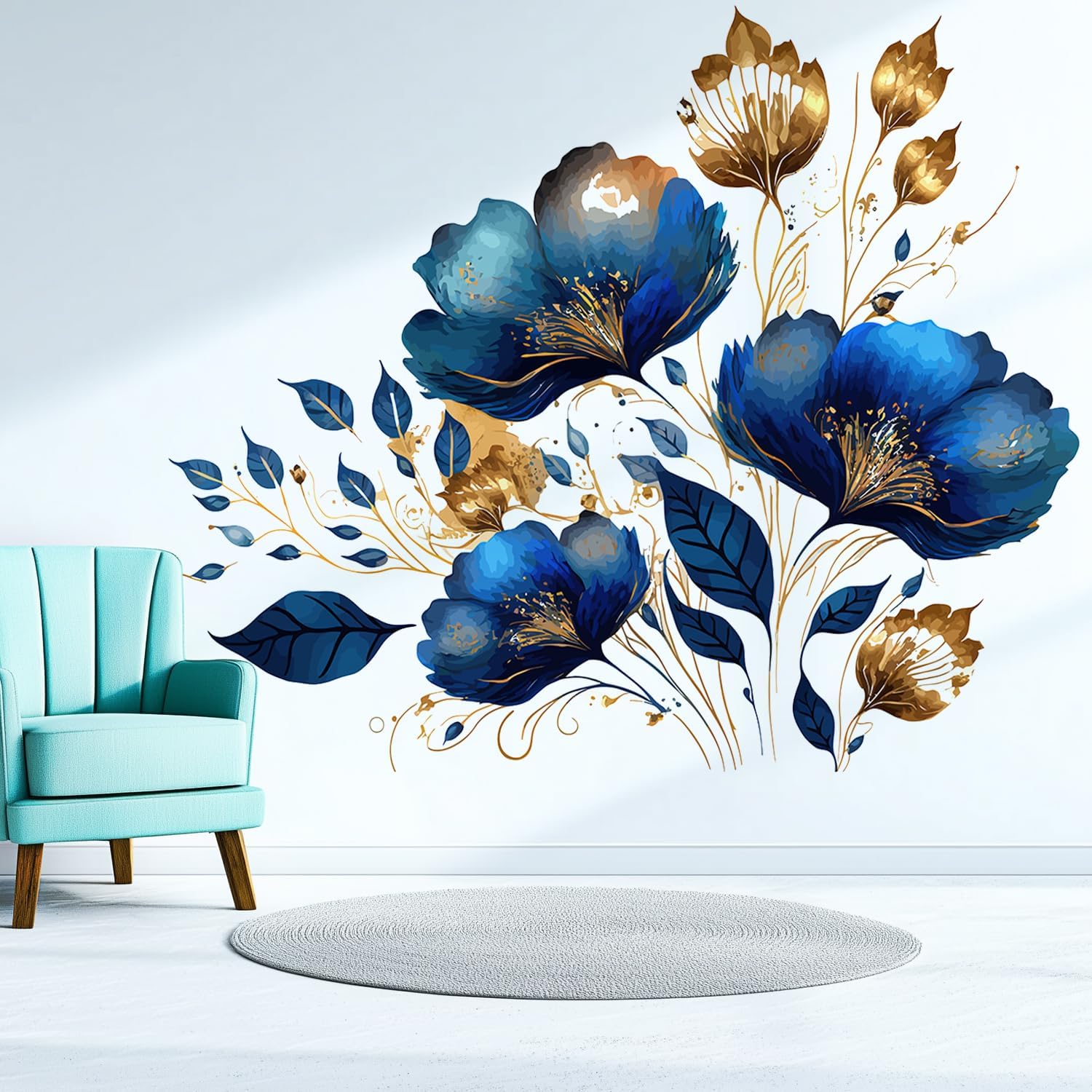 Floral Wall Stickers / Modern, Contemporary, Glam, Bohemian, Floral / Blue