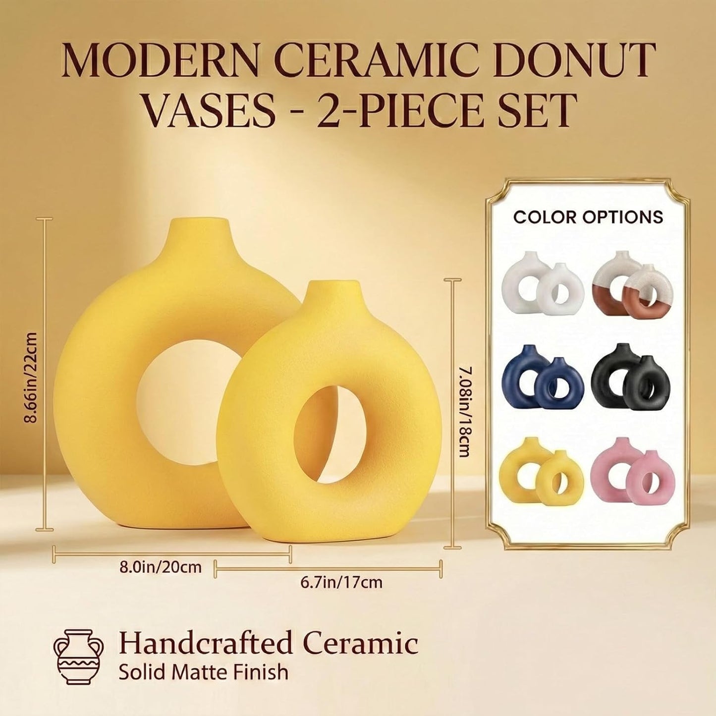 Modern Matte Ceramic Vases for Entryway Living Room / Yellow / Set of 2