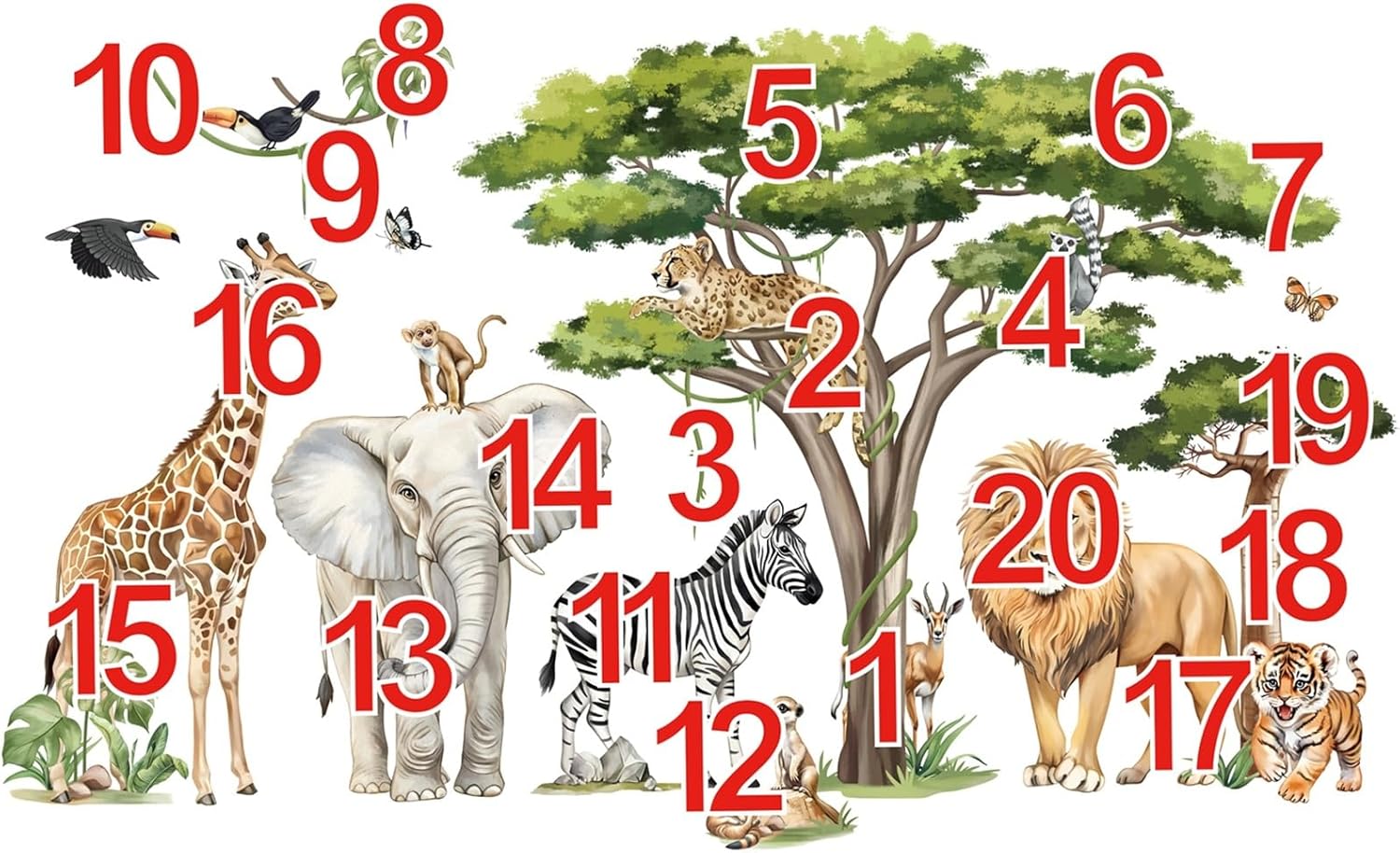 Large Safari Animals Tree Wall Stickers Jungle Animals Giraffe Elephant Lion / Safari Animals XXL