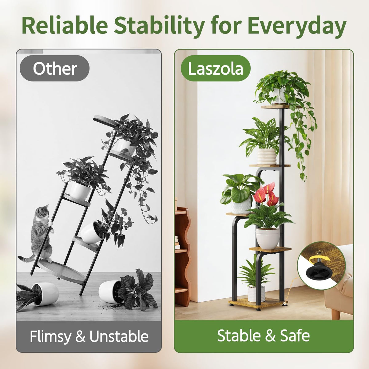 LASZOLA Plant Stand Shelf Tall for Indoor Corner Flower Rack, 5 Tier Brown | Modern Multiple Display with Wooden Tray