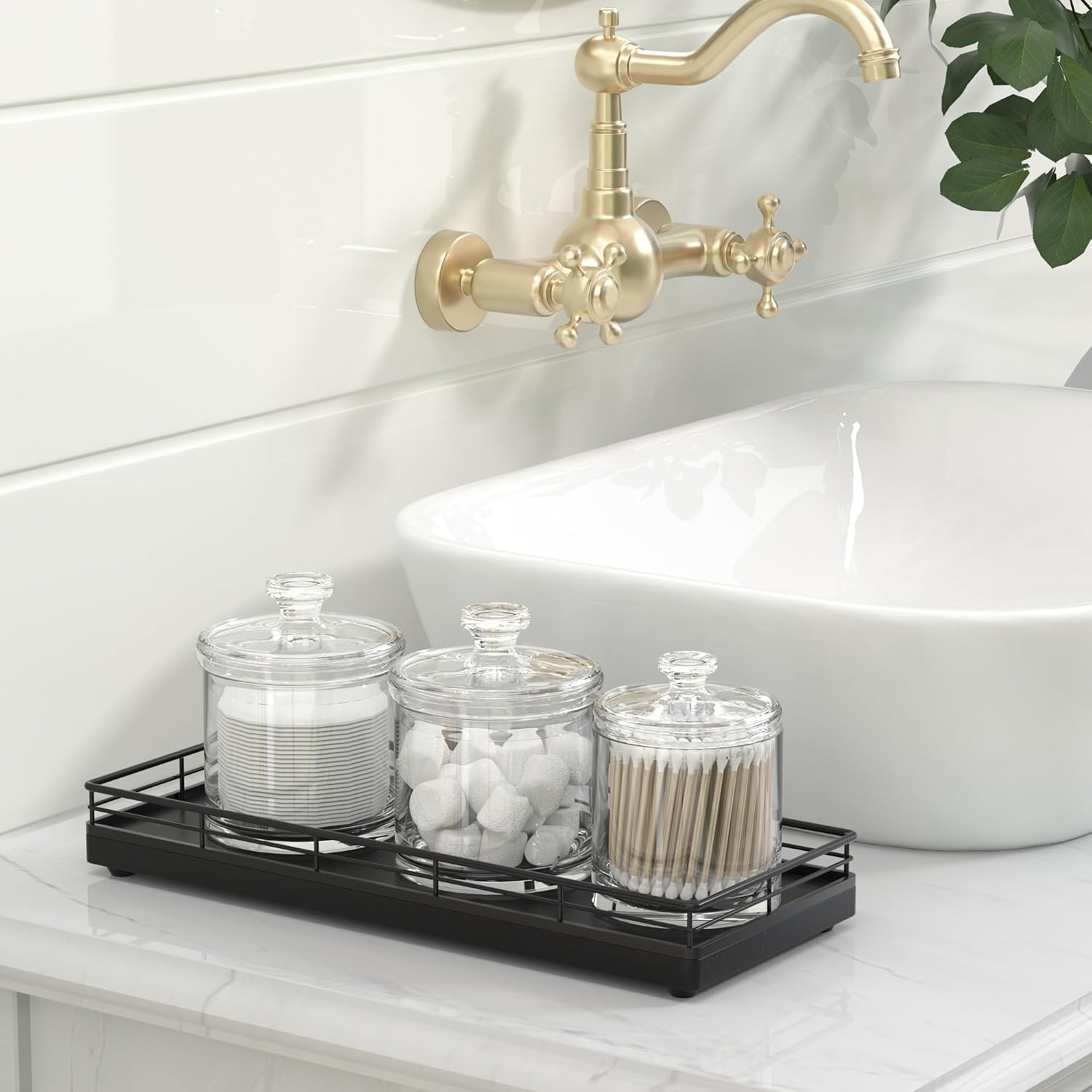 Oak Wood 11" L Small Vanity Tray for Dresser Tops Perfume Jewelry Makeup / Black / 11 x 4.3 x 1.5