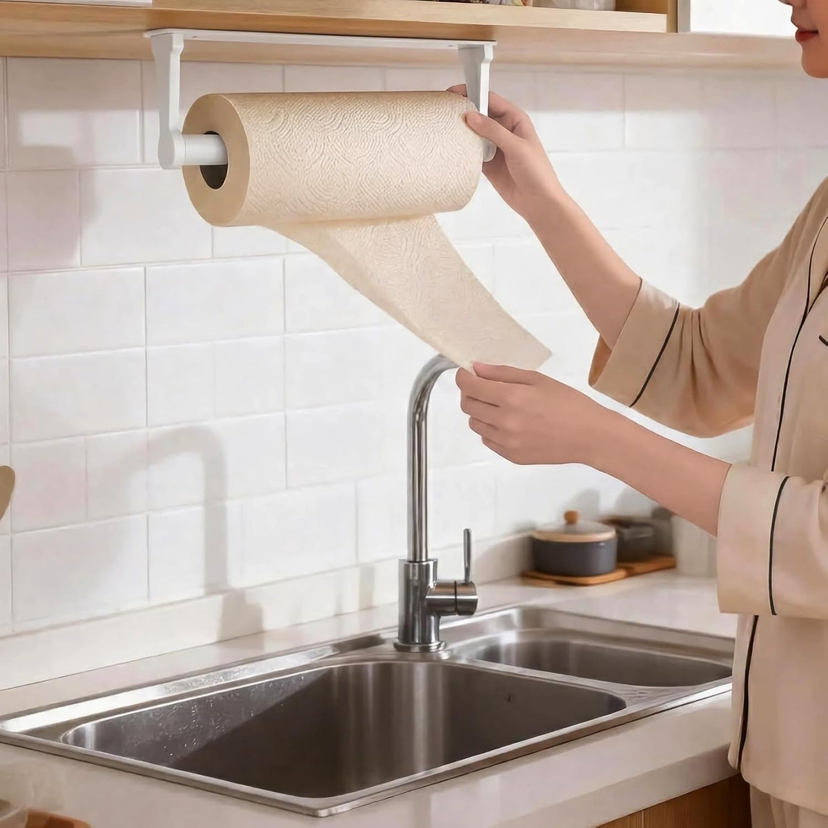 MONEER Kitchen Roll Holder Under Cabinet, Paper Towel Holder, Aluminum Alloy Kitchen Towel Holders, Self Adhesive