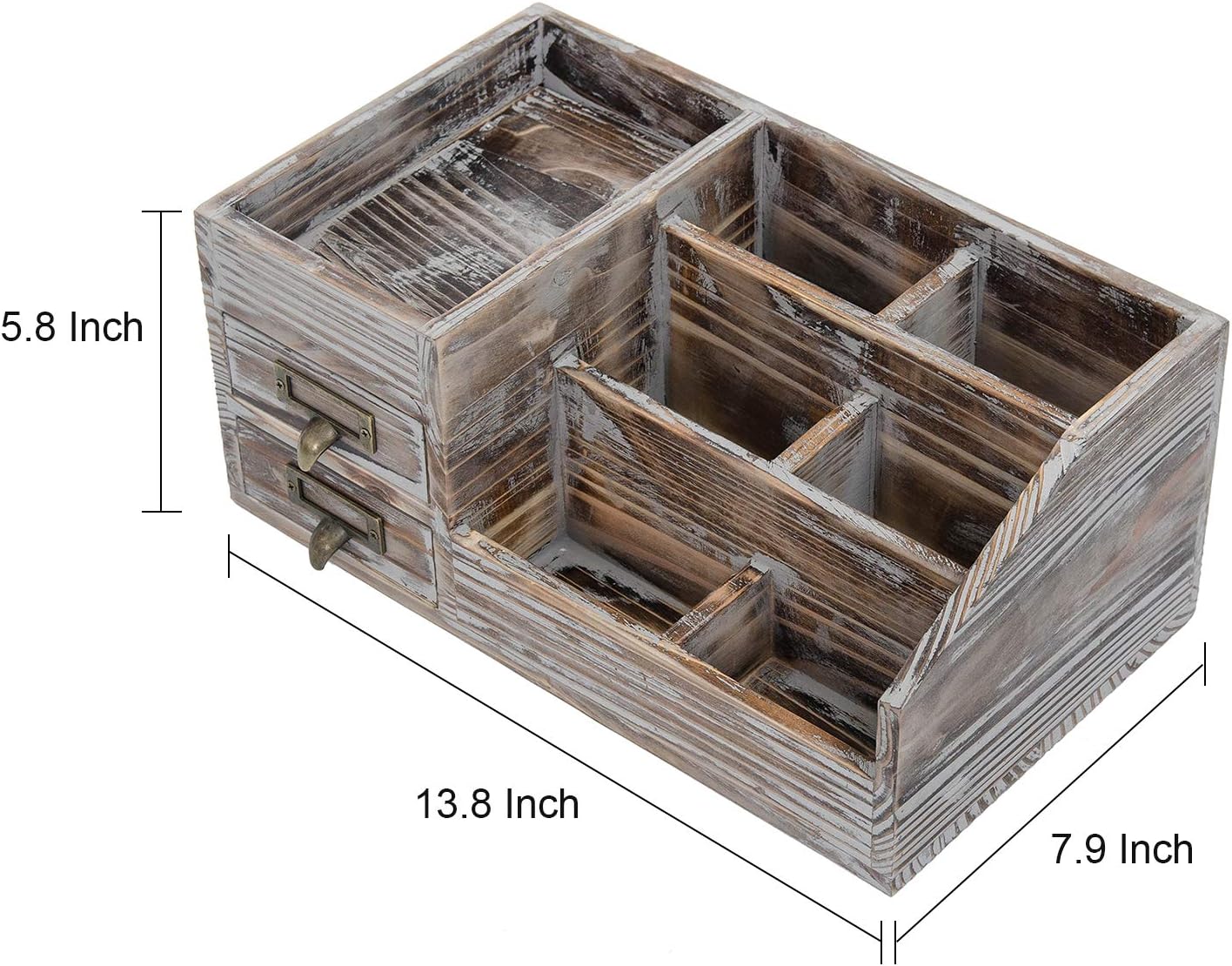 Liry Products Rustic Torched Wooden Desktop Organizer Dark Brown Tabletop Storage Cabinet Stepped Rack Multiple