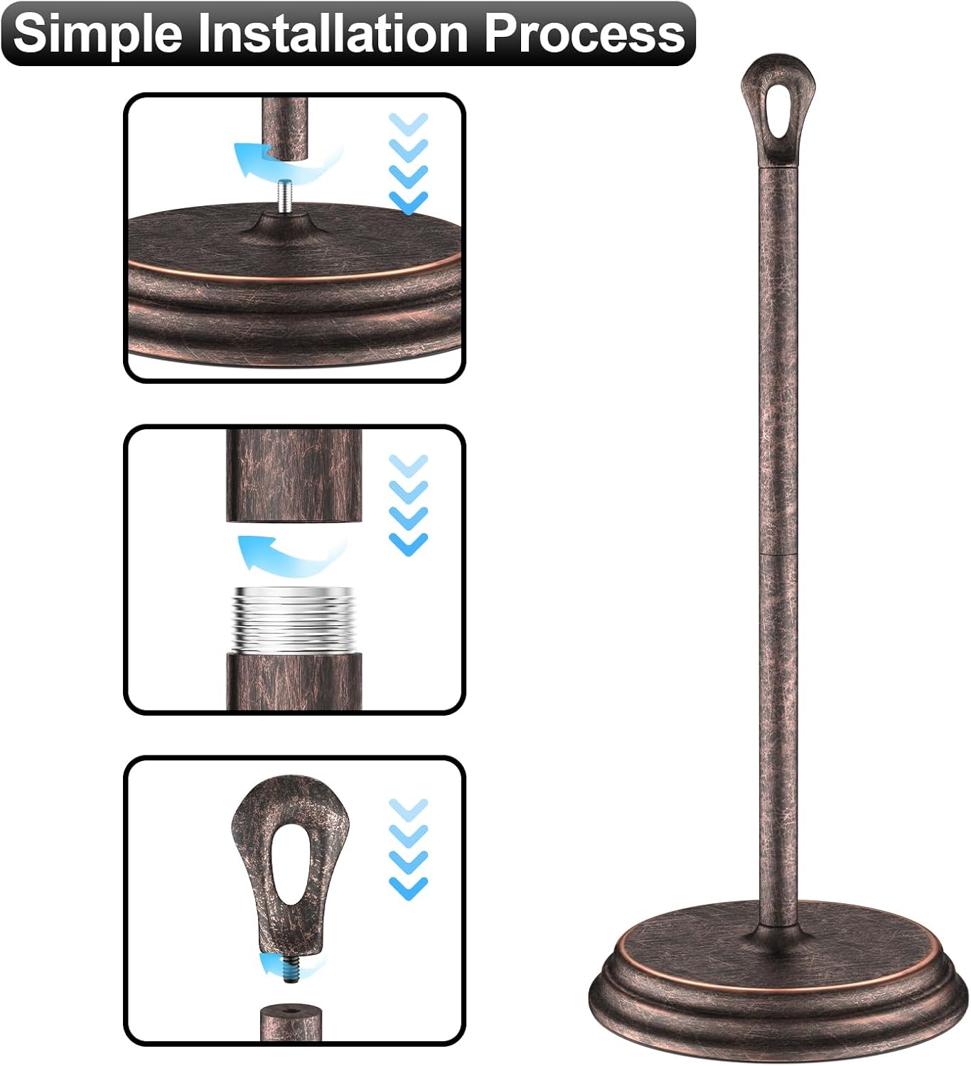 KASUNTO Toilet Paper Holder with Rustproof, Metal Free Standing Toilet Paper Stand Storage for Bathroom, Tissue Paper
