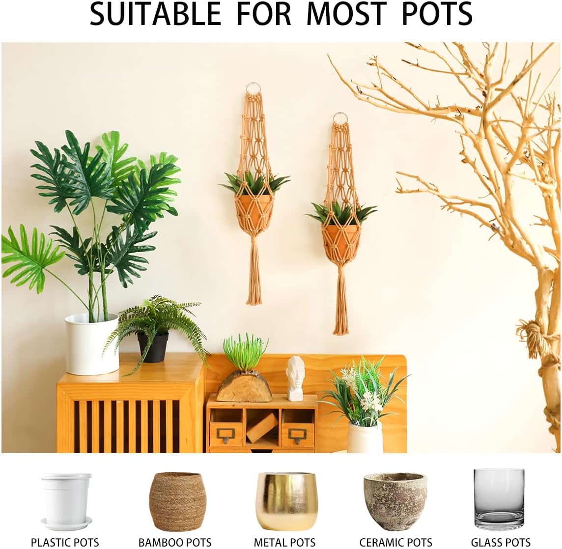 Hanging Planter / Brown Plant Hanger / Set of 2