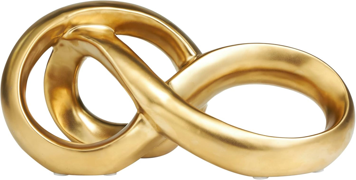 Ceramic Abstract Decorative Sculpture Infinity Loop Home Decor Statue / 11 x 5 x 5 / Gold