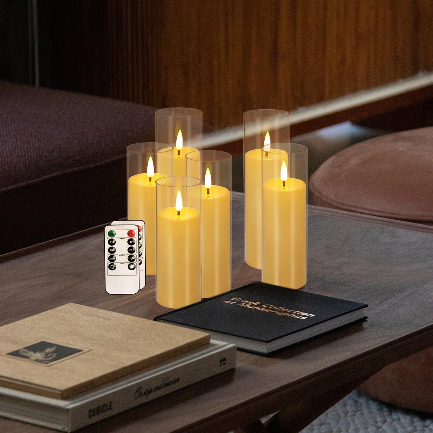 YOROXRG Flickering Flameless Candles Battery Operated with Remote and 2/4/6/8 H Timer Plexiglass LED Pillar Candles