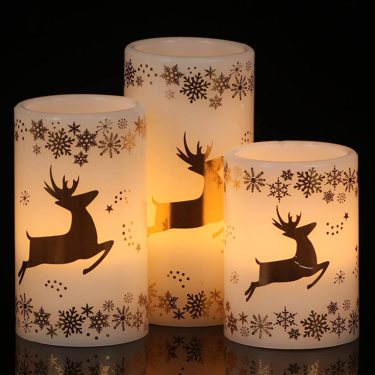GenSwin Christmas Flameless LED Candles Battery Operated Timer Gold Deer