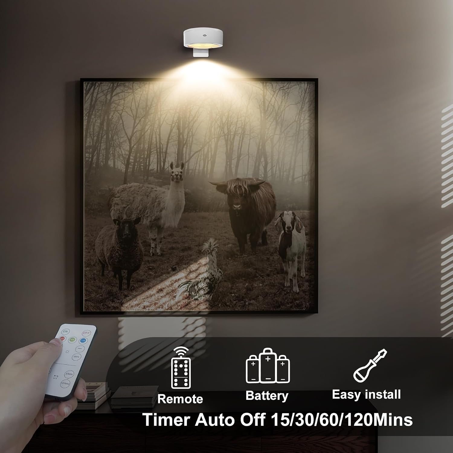 Xuolder Battery Operated Picture Lights Remote Wireless Magnetic Home Decor | 3-Pack Painting Light with 3 Lighting