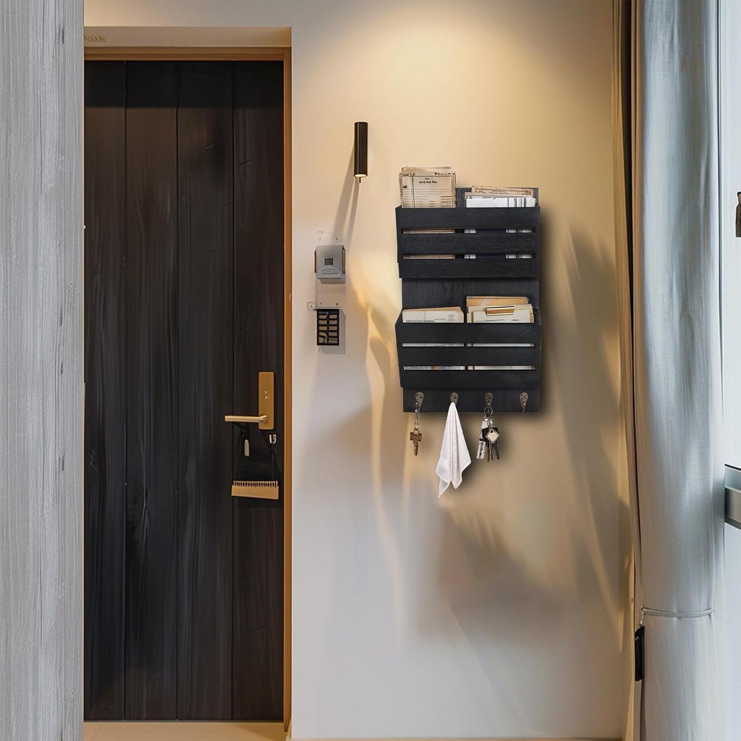 Rustic Wooden Hanging Mail Sorter Farmhouse Key Holder