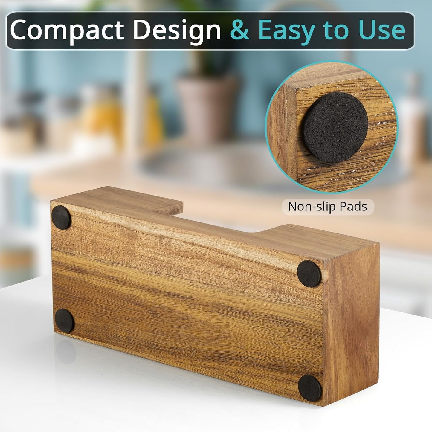 Paper Towel Dispenser Countertop, Acacia Wood Bathroom Paper Towel Holder, Black Napkin Holder for Kitchen, Countertop