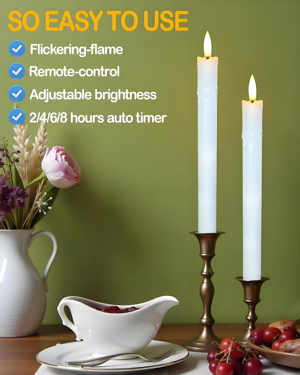 Gmnee 9.6" Taper Rechargeable Candles with Remote and Timer, White | 6 Pack Flameless Taper Candles, LED CandleSticks