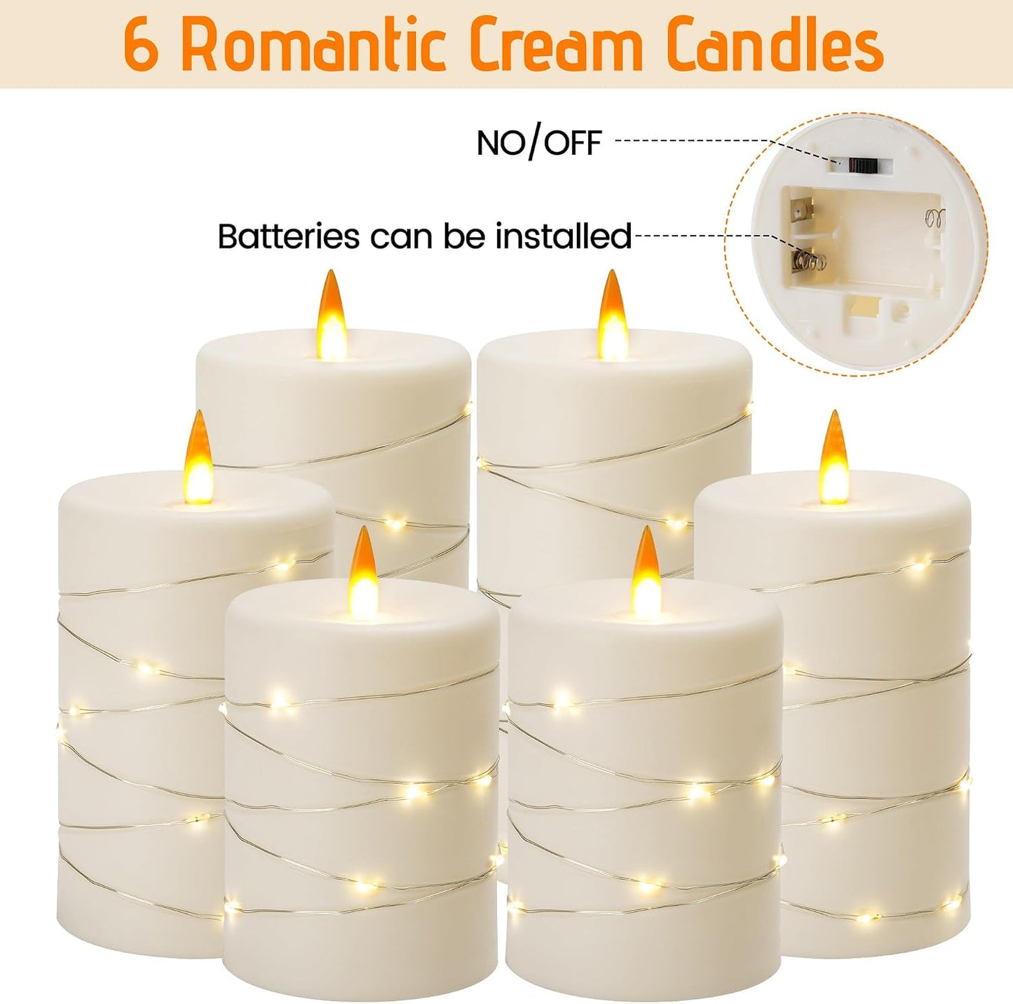 Upinmz 6 Pack Flameless LED Pillar Candles, Battery Operated Flickering Plastic Candles with Remote & Timer, Set for