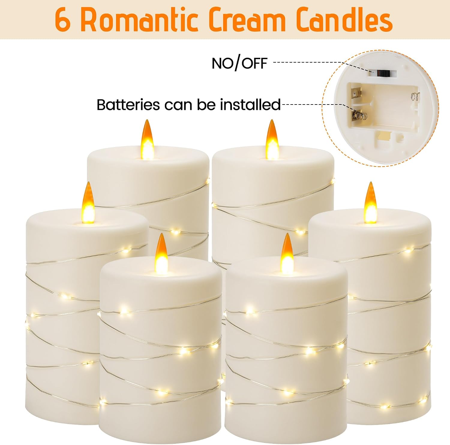 Upinmz 6 Pack Flameless LED Pillar Candles, Battery Operated Flickering Plastic Candles with Remote & Timer, Set for