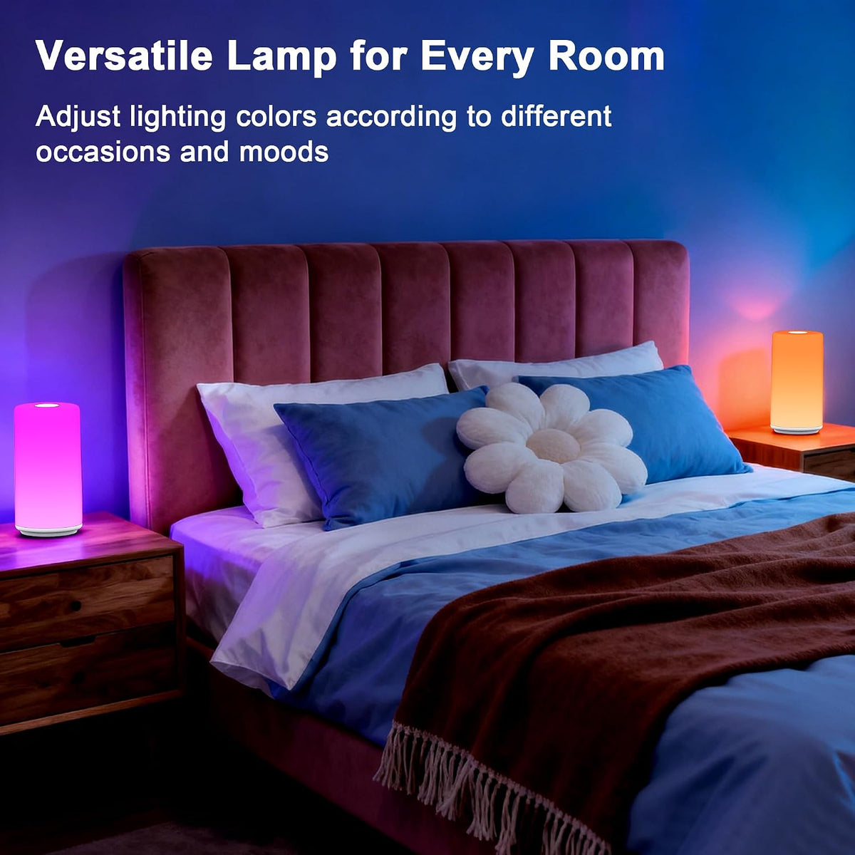 Touch Bedside Table Lamp, [RGB Mode] 3 Way Dimmable Warm White Lights for Bedroom, Multi-Color Smart Nightstand Lamp